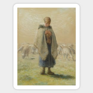 Little Shepherdess Knitting by Jean-Francois Millet Sticker